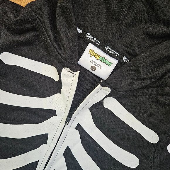 Skeleton Halloween costume Tipsy Elves zip onesie hood 2T kids children - Picture 2 of 4